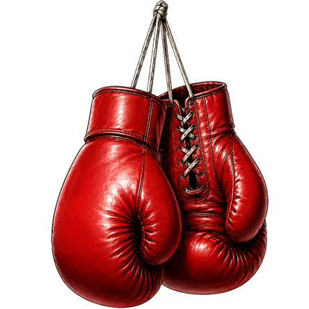 Slugfester hanging boxing gloves representing public debate scorecards and argument analysis